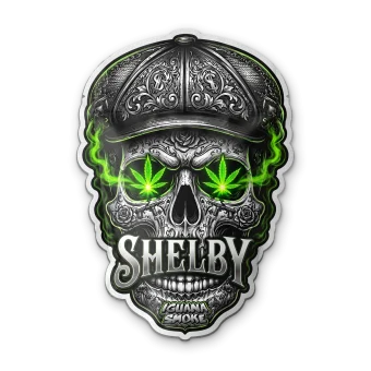 Bolsa de flores CBD Shelby de Iguana Smoke con forma de calavera ornamentada con gorra