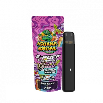 CBD Vape I-Puff Starter Pack Gelato 1ml with 700mg of full spectrum CBD and reusable battery