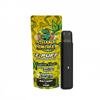 CBD Vape I-Puff Starter Pack Lemon Haze 1ml com 700mg de CBD de espetro total e bateria reutilizável