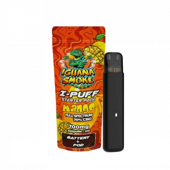 CBD Vape I-Puff Starter Pack Mango 1ml with 700mg full spectrum CBD and reusable battery