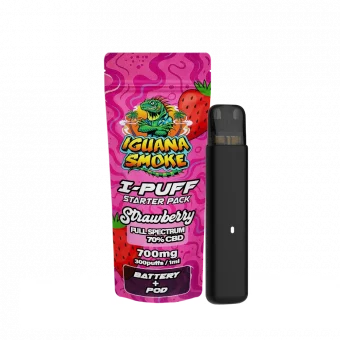 CBD Vape I-Puff Strawberry 1ml montado con batería recargable y sistema de pods CCELL