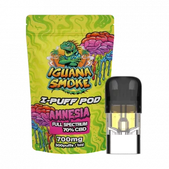 CBD Vape I-Puff Amnesia 1ml CBD refill pod with 700mg full spectrum CBD and CCELL technology by Iguana Smoke