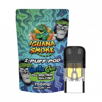 CBD Vape I-Puff Gorilla Glue CBD refill capsule 1ml with 700mg of full spectrum CBD, compatible with the I-Puff Pod System and CCELL technology. CBD Pod with Gorilla Glue flavour, ideal to buy CBD vape online in Spain.
