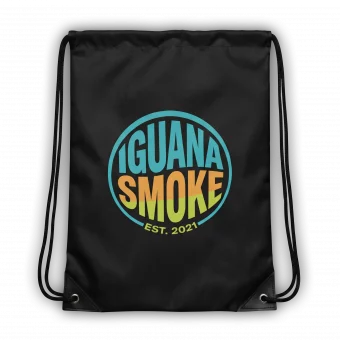 Bolsa deportiva negra Iguana Smoke con cordones fabricada en poliéster resistente para playa, gimnasio, camping y uso diario.