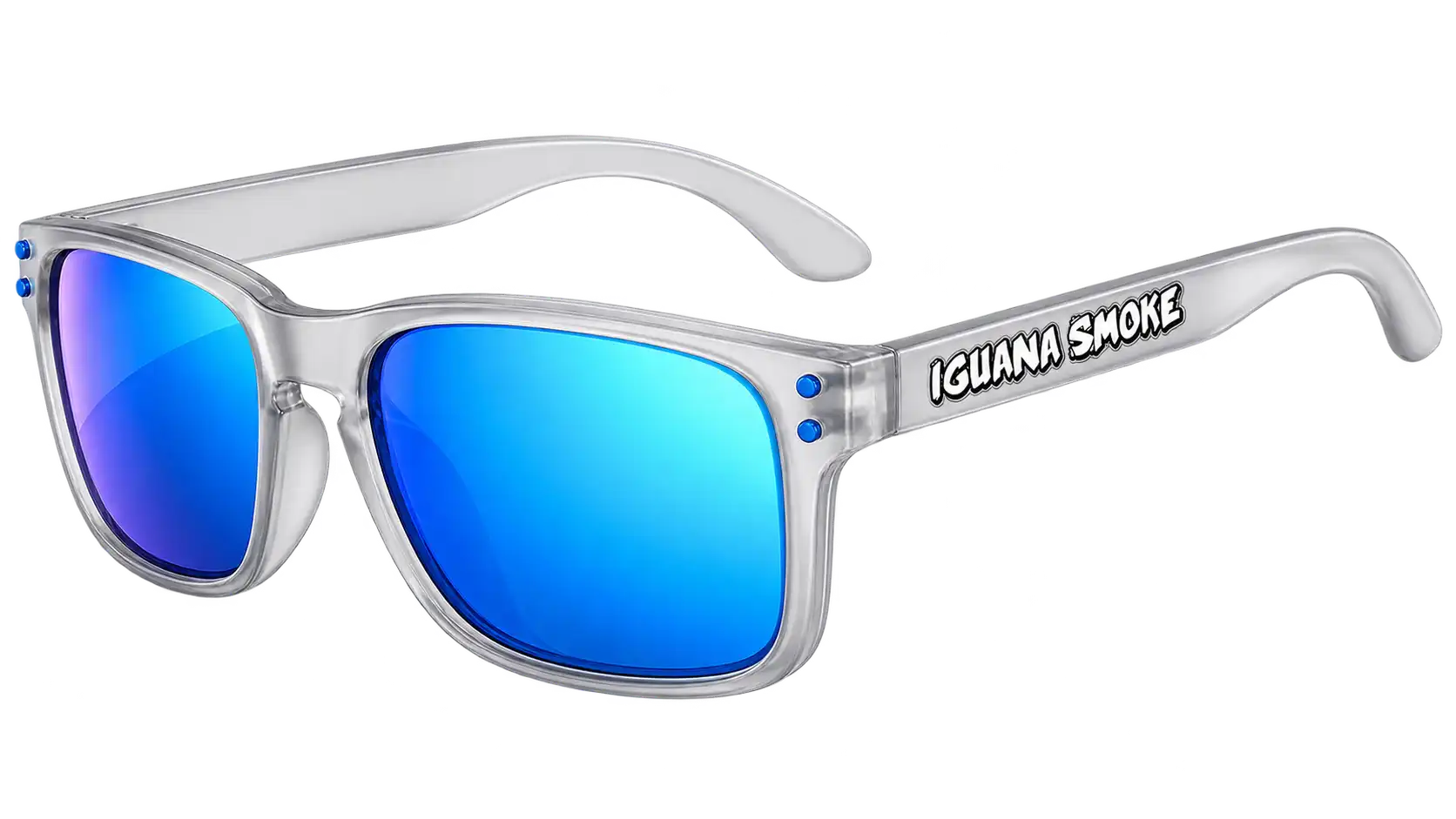 Gafas de sol Iguana Smoke transparentes con lentes espejo azules y logo blanco